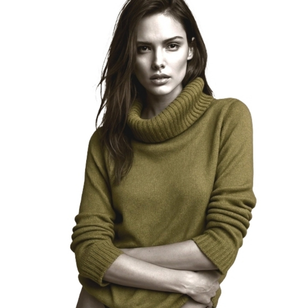 MORGANO‎ Sweater Merino Wool Blend Olive Green Cowl Neck Women's XL